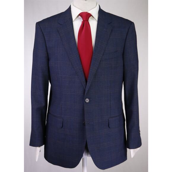 Karl Lagerfeld Paris Navy Blue Windowpane 2-Btn Wool Suit 42R - Picture 2 of 10